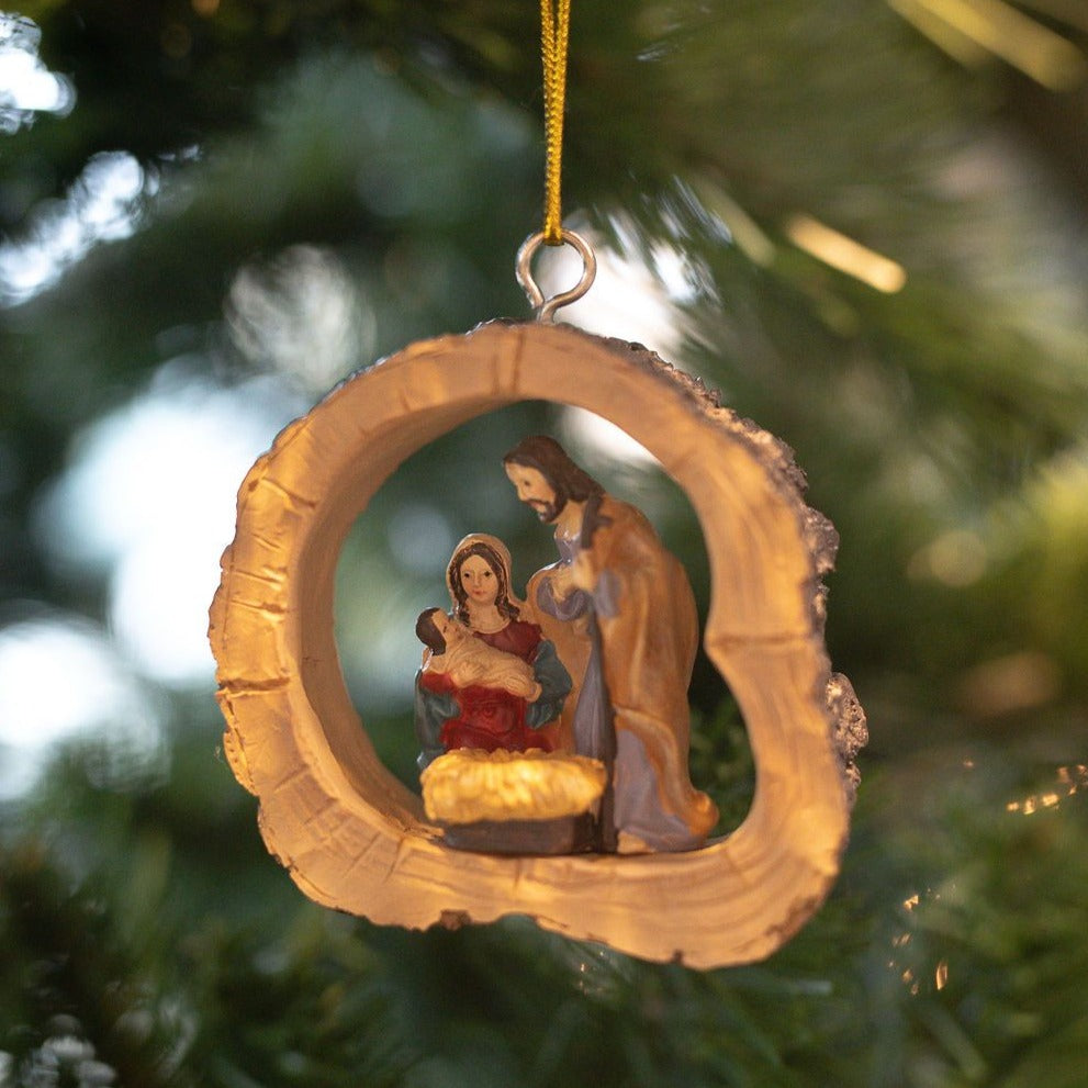 Resin Wood Framed Nativity Ornament
