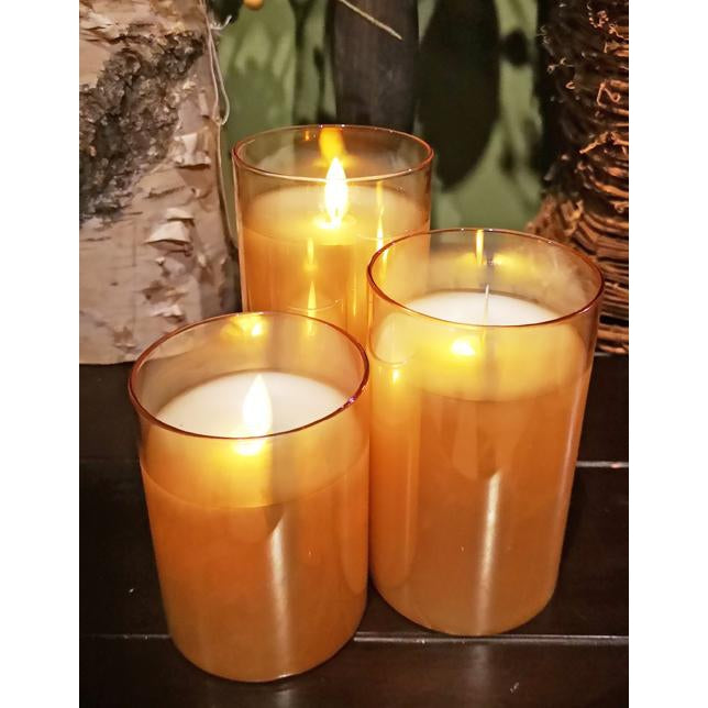 Amber Moving LED Glass Candle Set