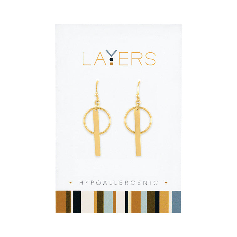 Gold Circle & Bar Dangle Earrings