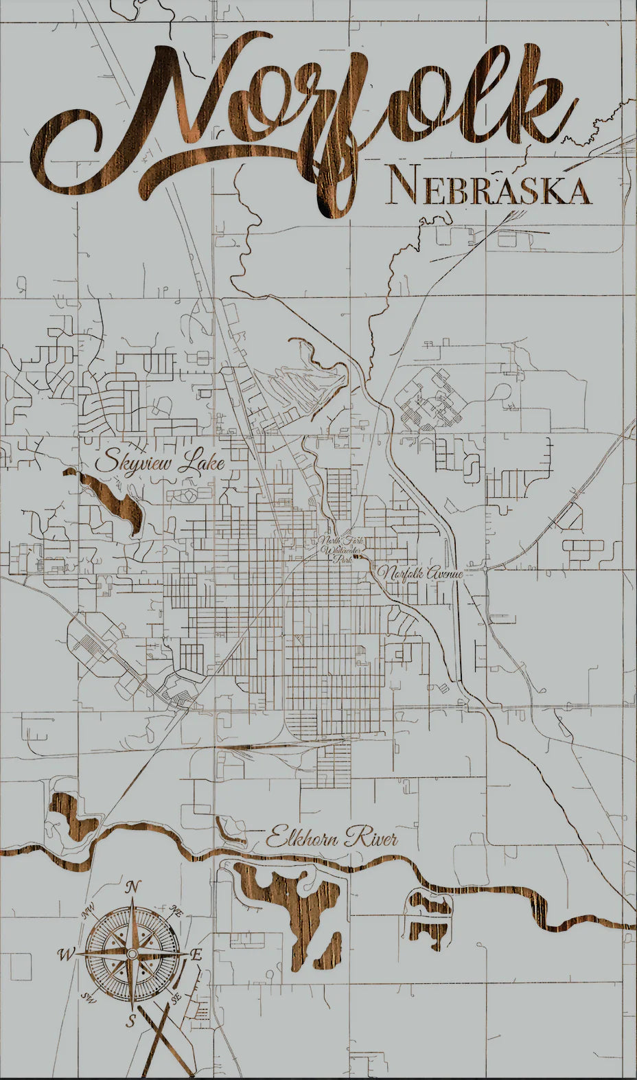 Lunar Surface Wood Norfolk Nebraska Sign