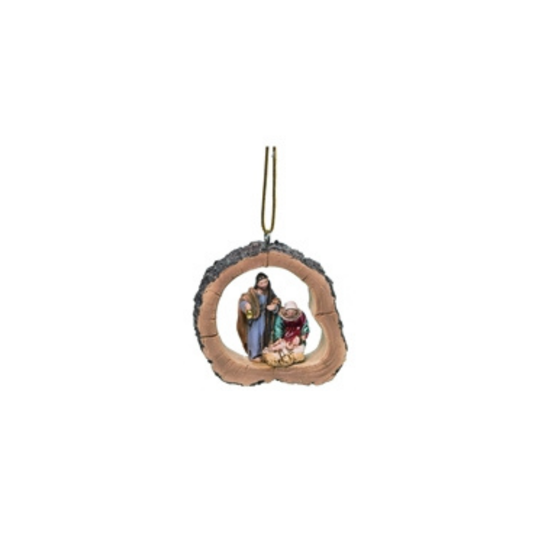 Resin Wood Framed Nativity Ornament