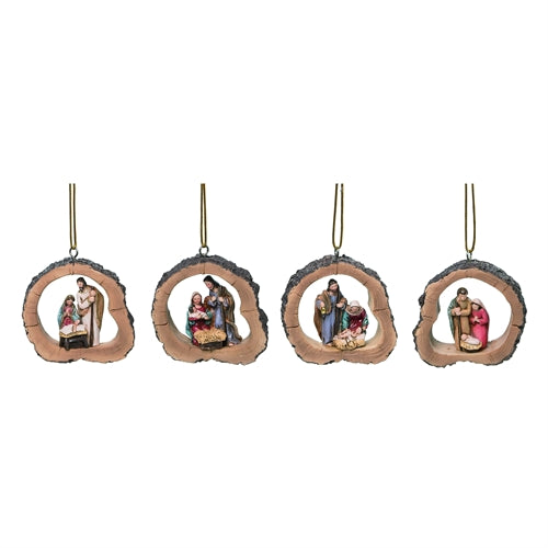 Resin Wood Framed Nativity Ornament