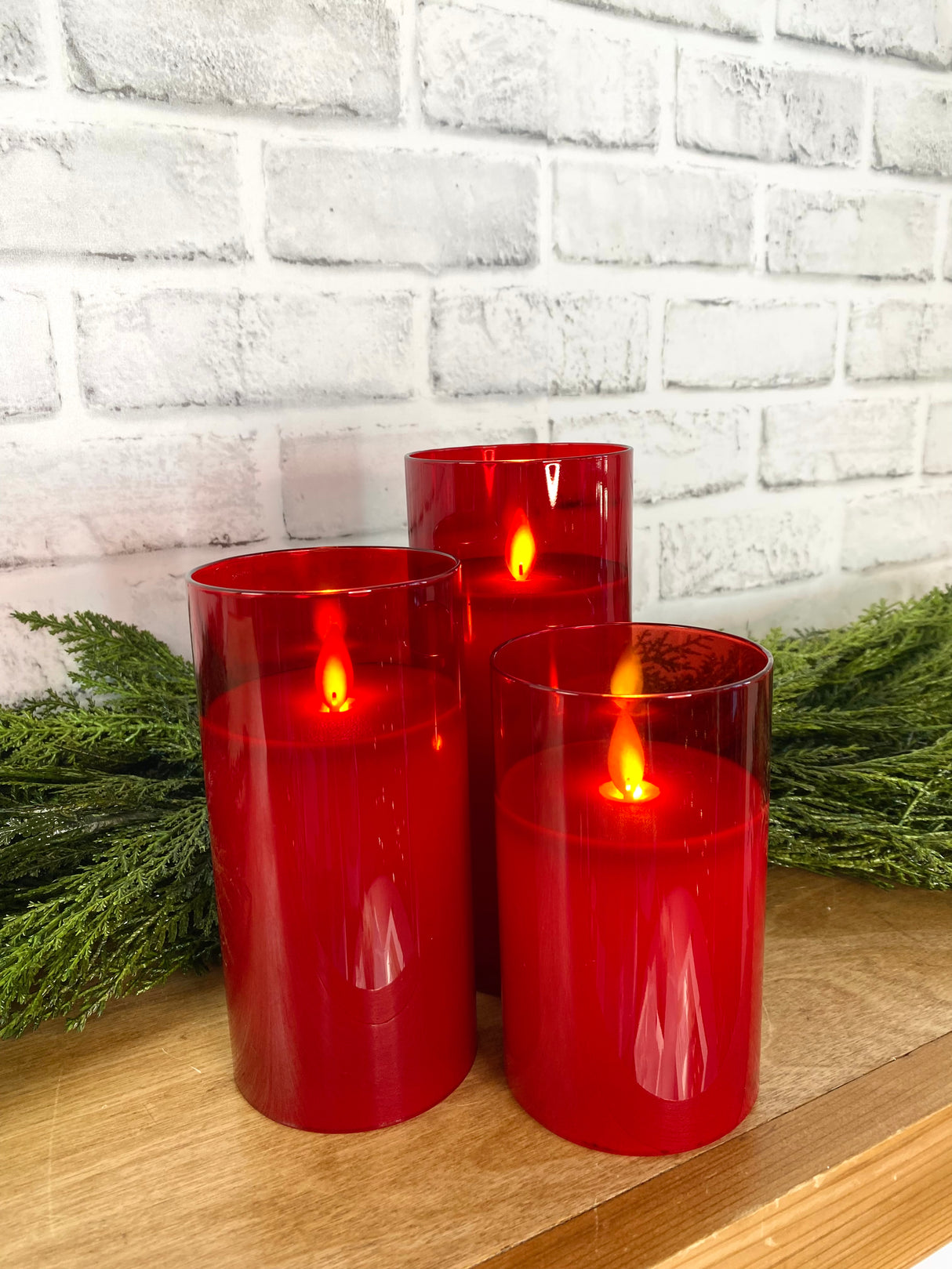 Red Moving LED Glass Candle Set