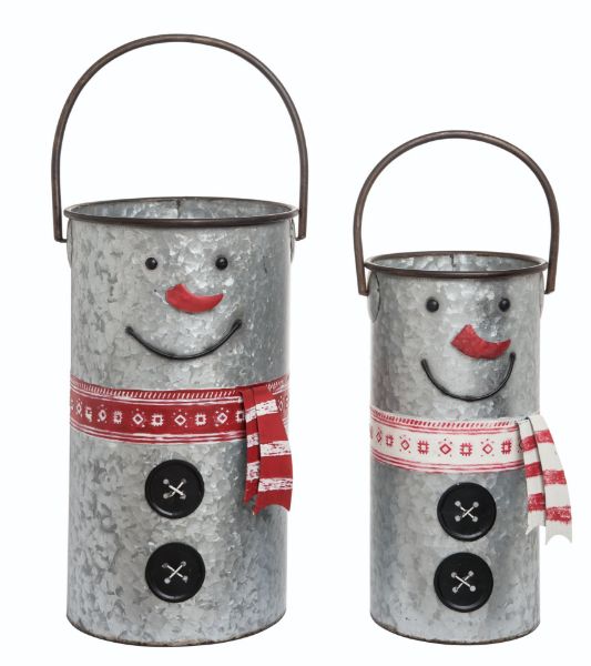 Galvanized Metal Snowman Containers- 2 Sizes