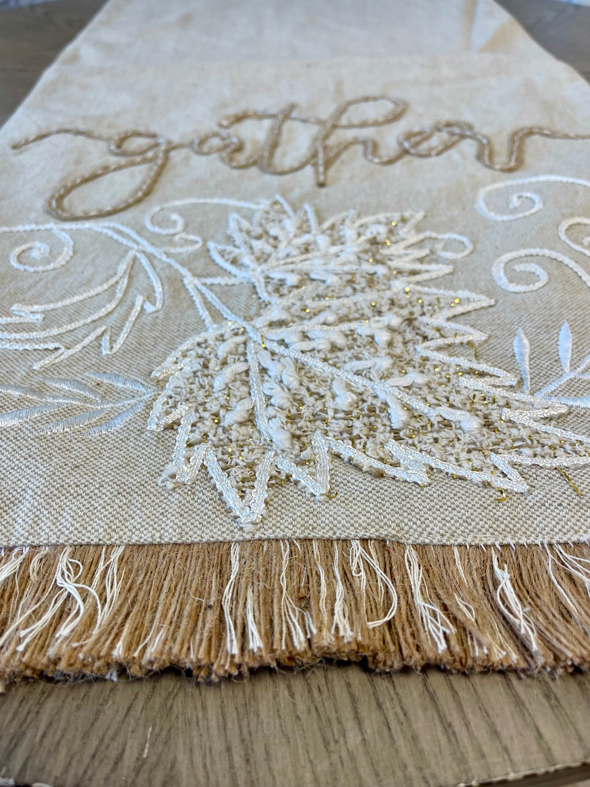 72" Beige Gather Table Runner