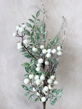 White Glitter Nandina Berry Stem