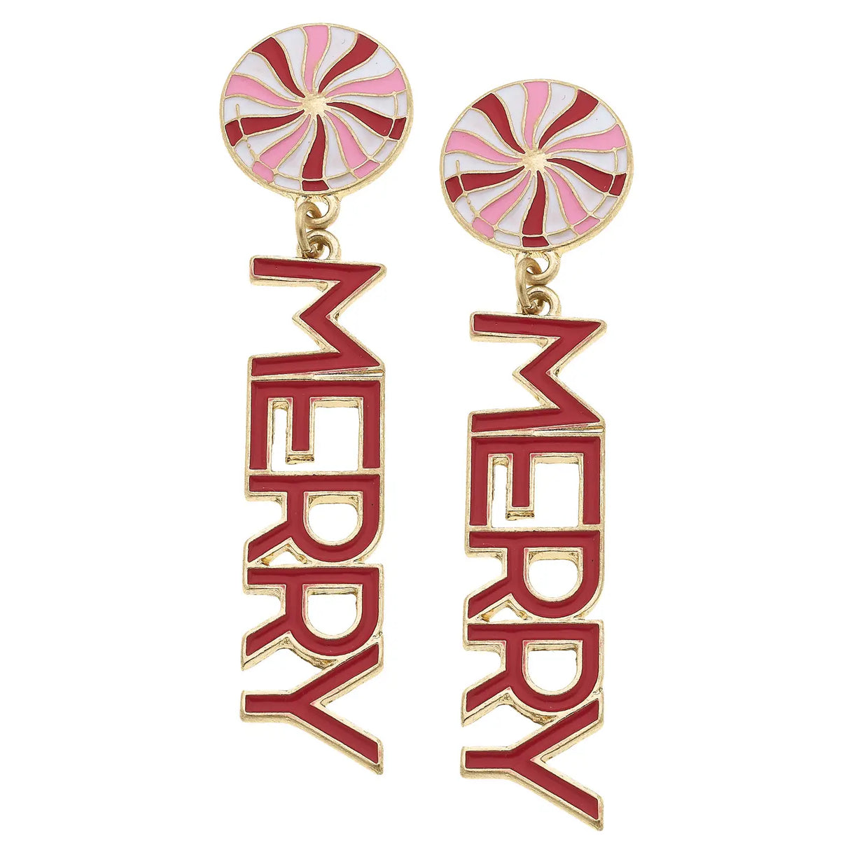 Merry Enamel Peppermint Candy Drop Earrings in Red