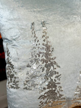 Silver Foil Trees & Beaded Snowflakes Velvet Pillow