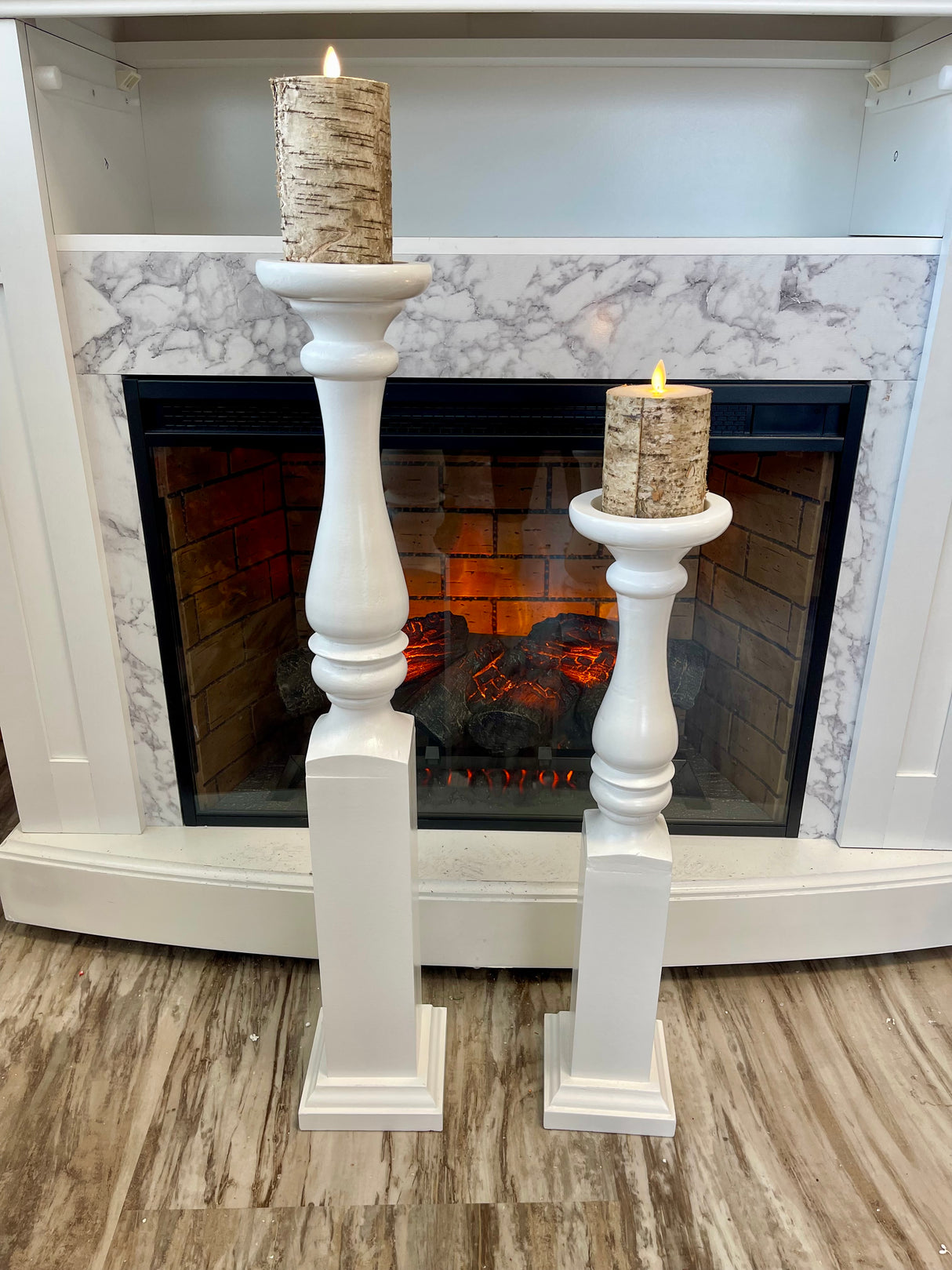 Large White Wood Candlestick