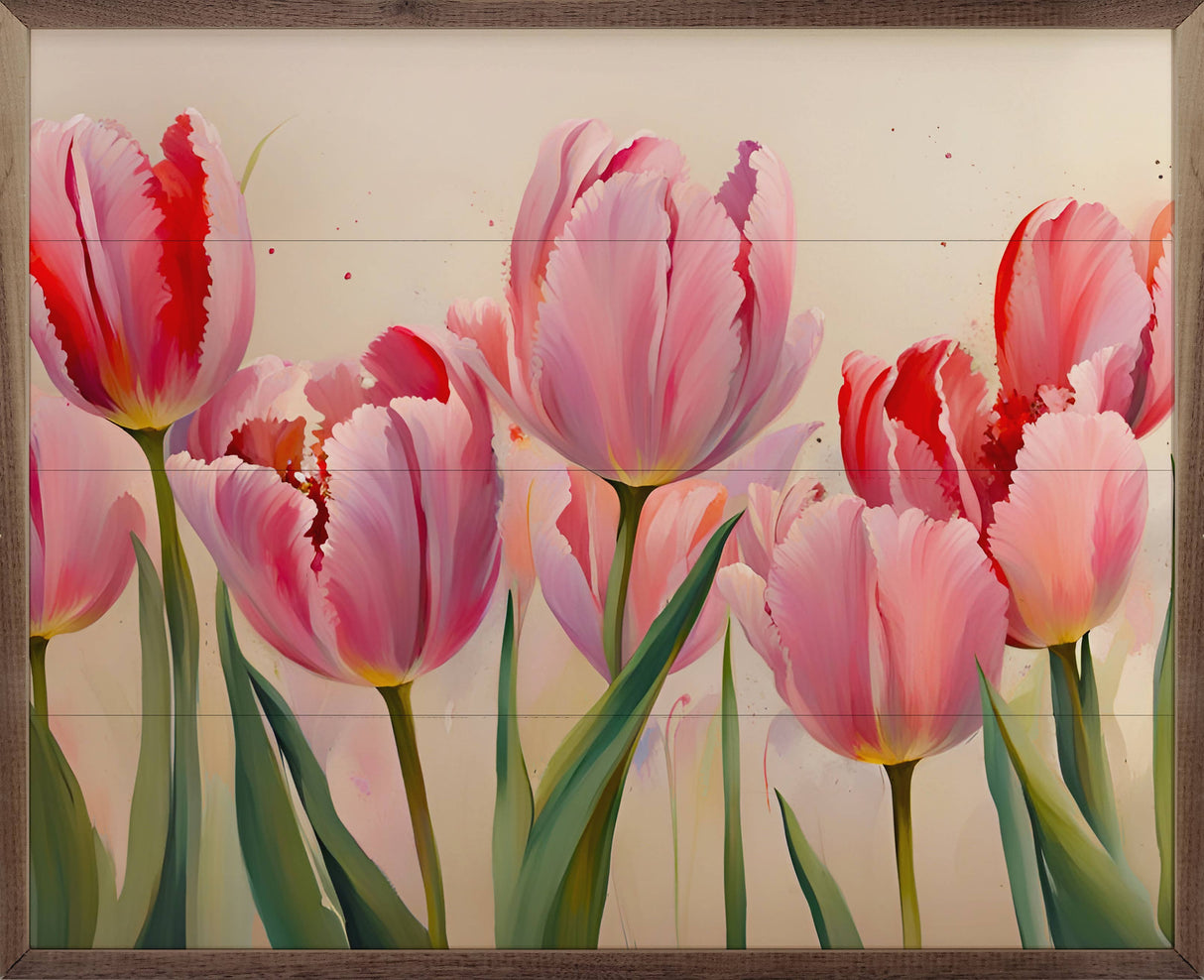 20" Pink Tulips White Wood Art