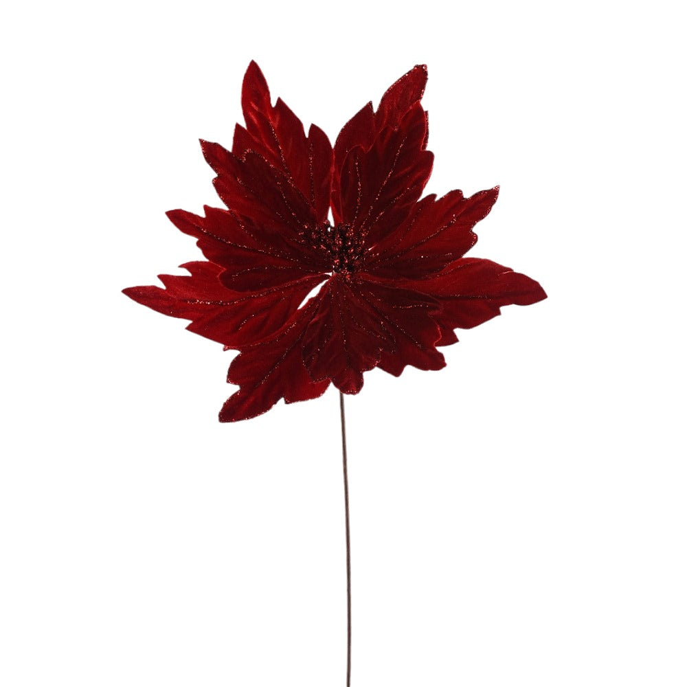 Rich Red Velvet Poinsettia Stem