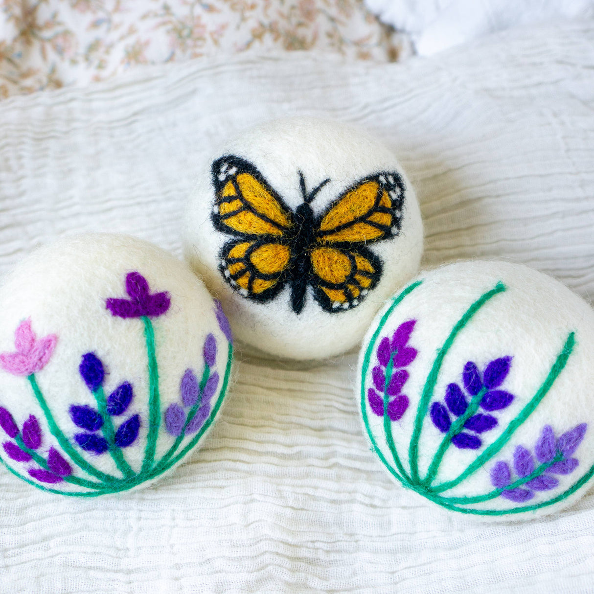 Butterfly & Lavender Eco Wool Dryer Ball Set