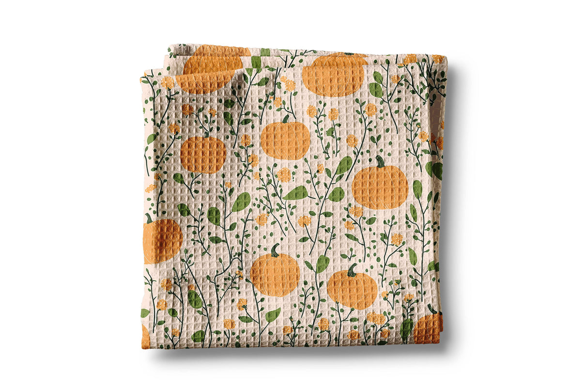Pumpkin Fall Botanical Floral Tea Towel