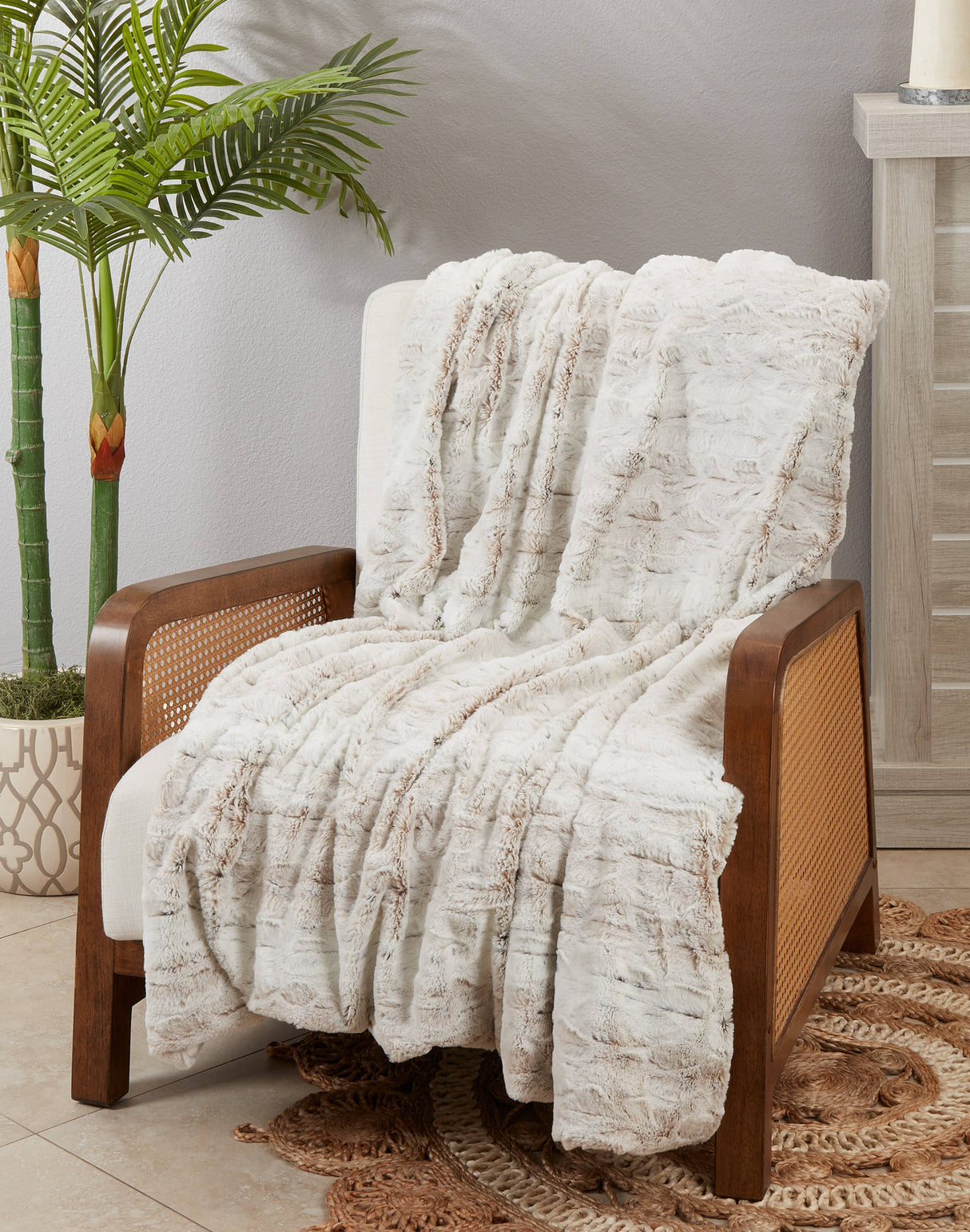 Natural Faux Fur Throw