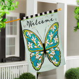 Floral Butterfly Welcome  Linen House Flag