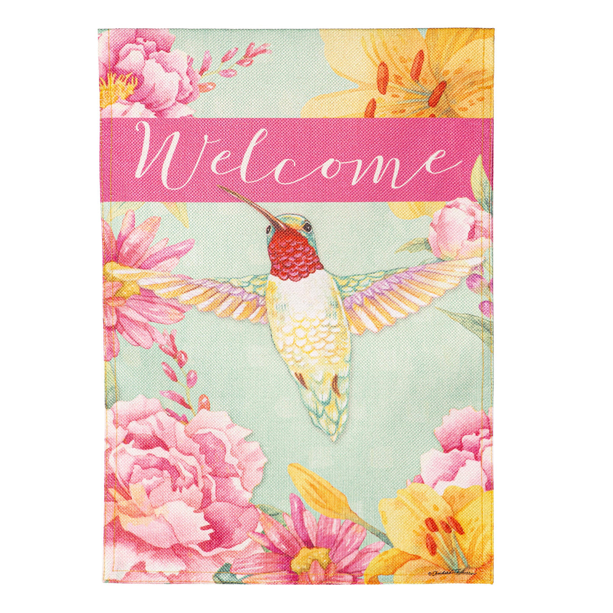 Welcome Hummingbird Burlap Garden Flag