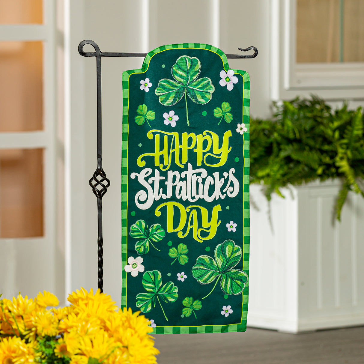 Happy St. Patrick's Day Shamrocks Flag