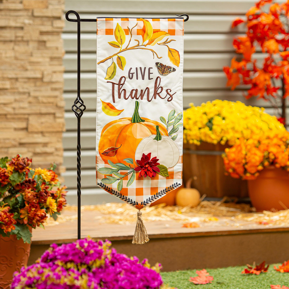 Give Thanks Pumpkins Garden Flag
