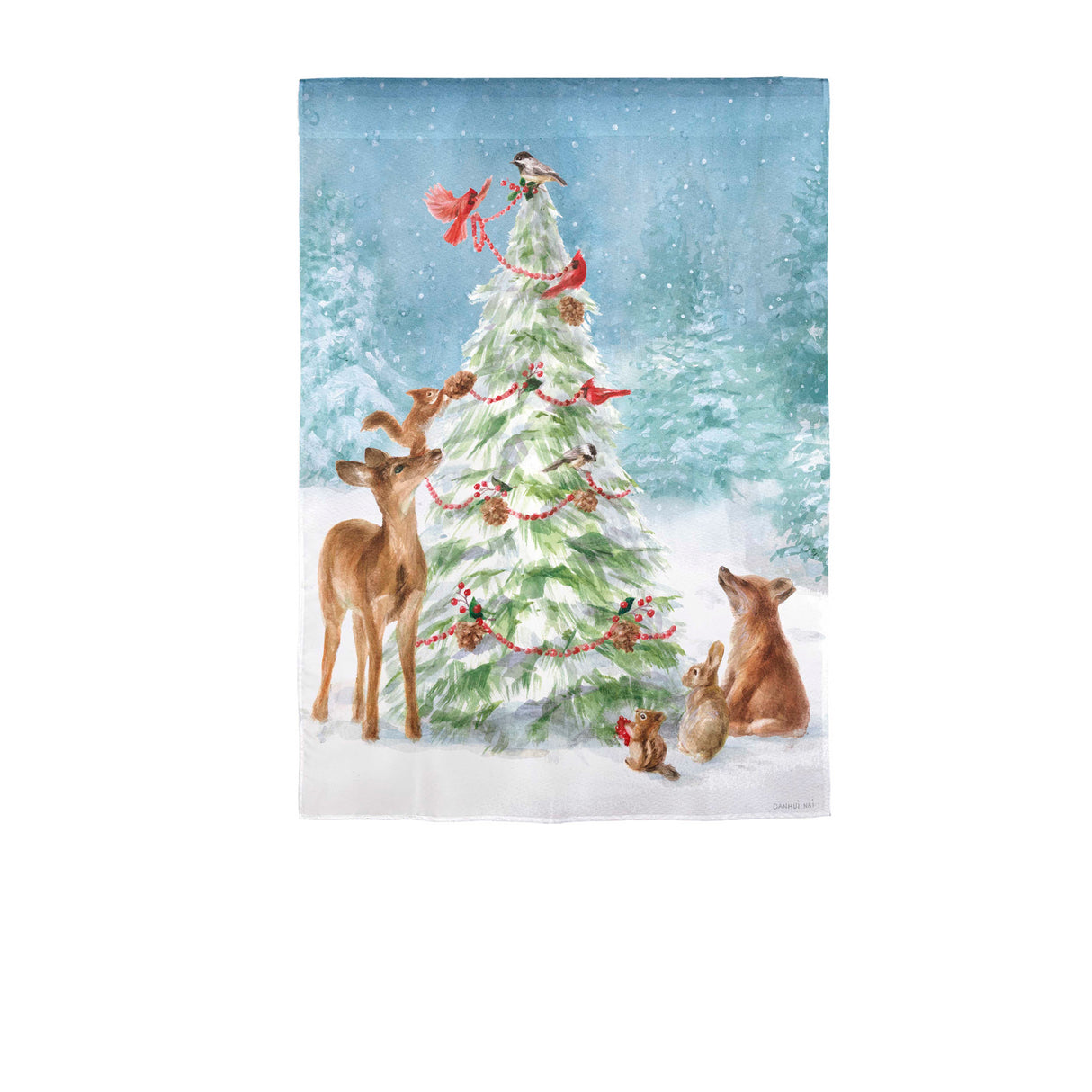 Christmas Tree and Friends Moire Garden Flag