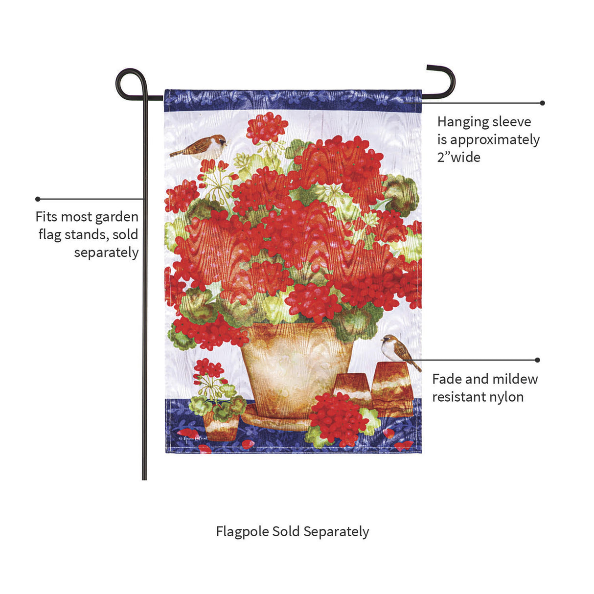 Red Geraniums Moire Garden Flag