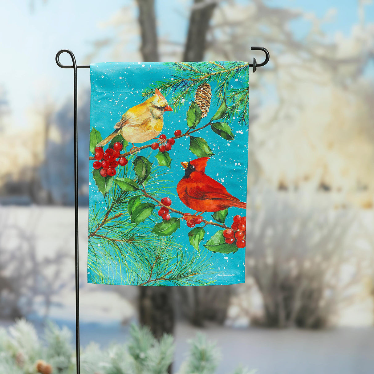 Cardinal Couple Suede Garden Flag