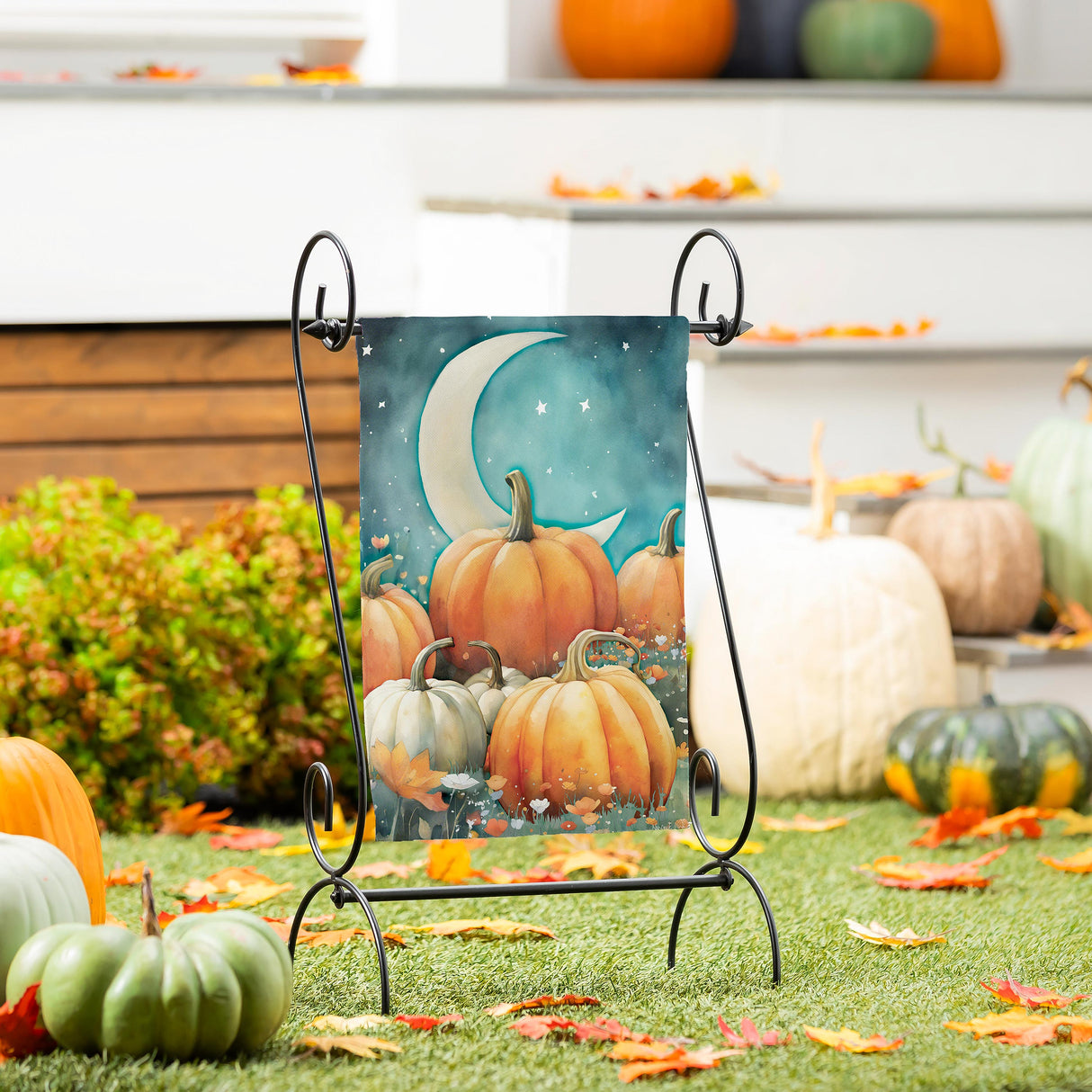Watercolor Pumpkin Patch Suede Garden Flag