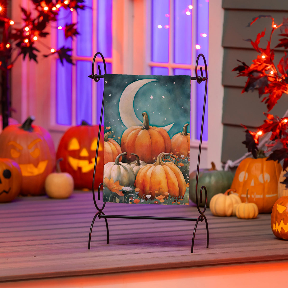 Watercolor Pumpkin Patch Suede Garden Flag