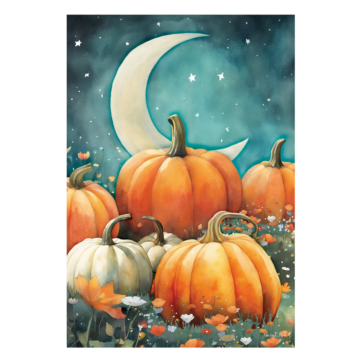 Watercolor Pumpkin Patch Suede Garden Flag