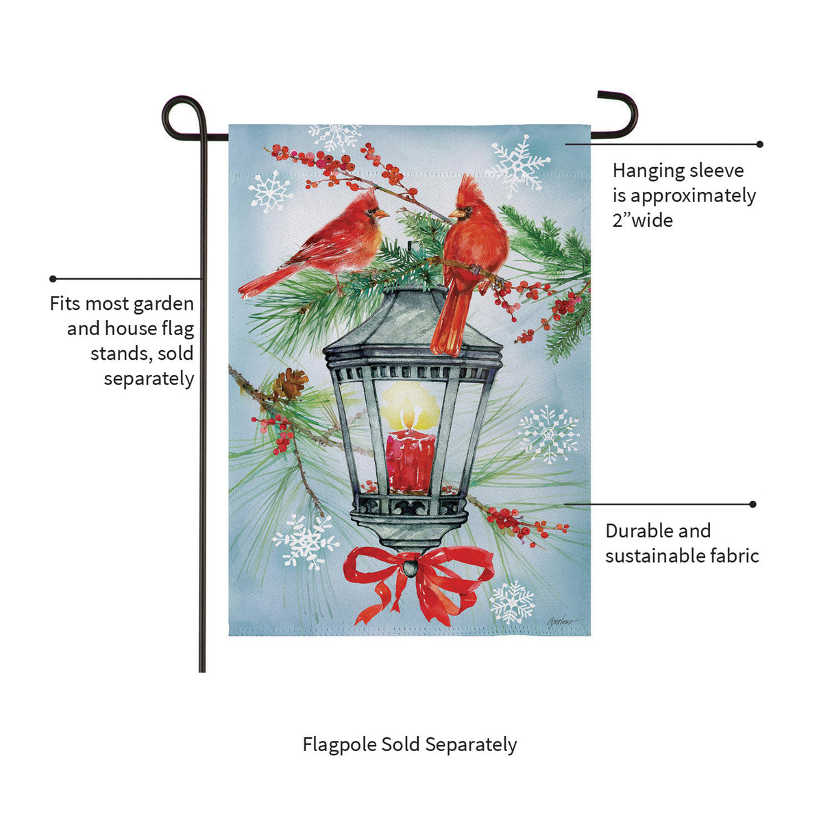 Cardinal Lantern Suede Garden Flag