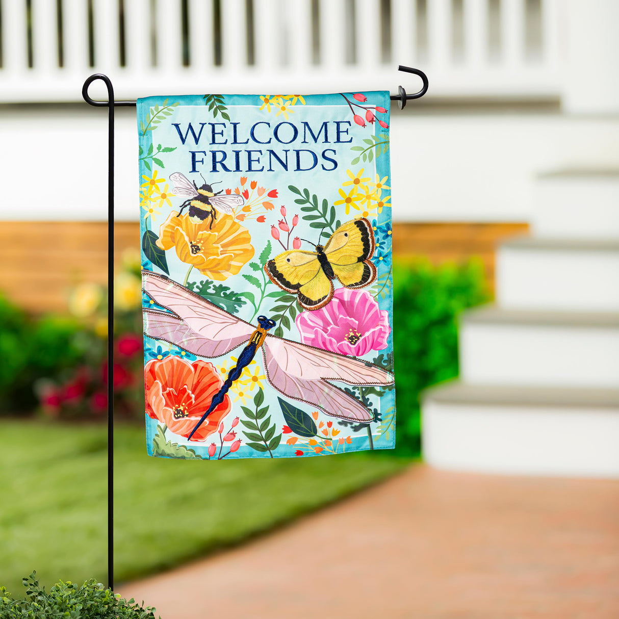 Greenhouse Garden Welcome Friends Applique Garden Flag