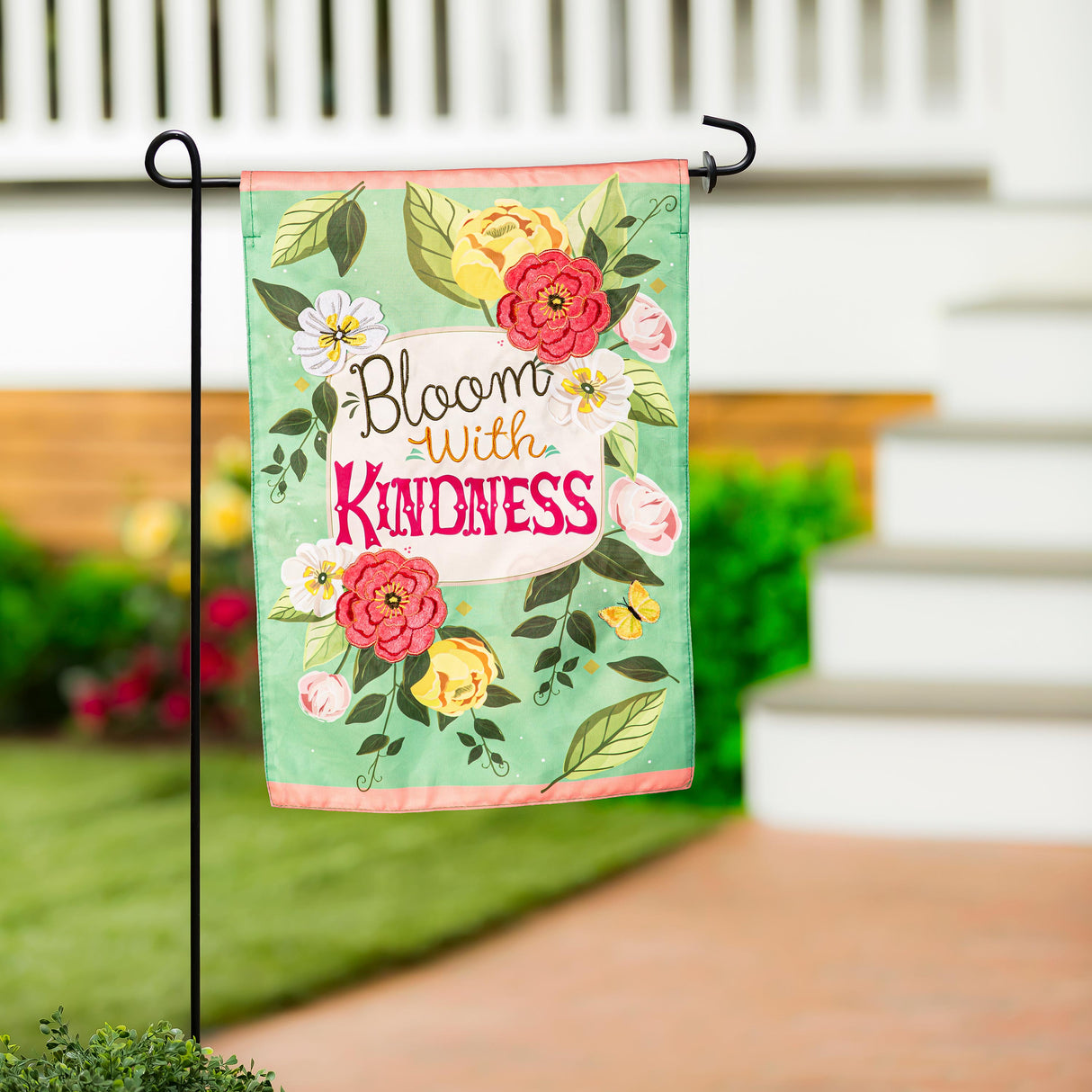 Bloom with Kindness Applique Garden Flag