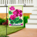 Pink Geranium Welcome Applique Garden Flag