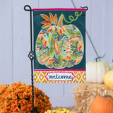 Jacobean Floral Pumpkin Applique Garden Flag