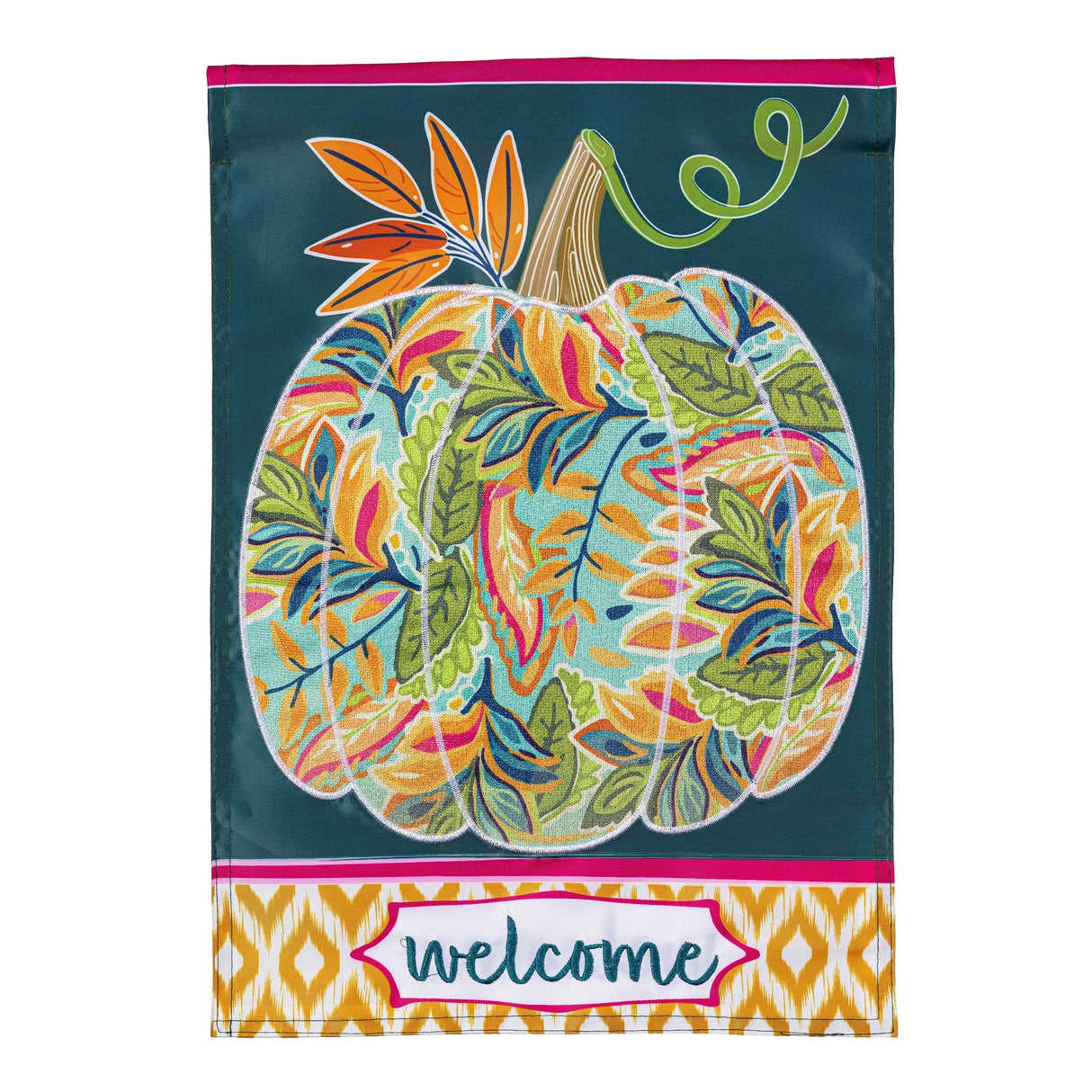 Jacobean Floral Pumpkin Applique Garden Flag