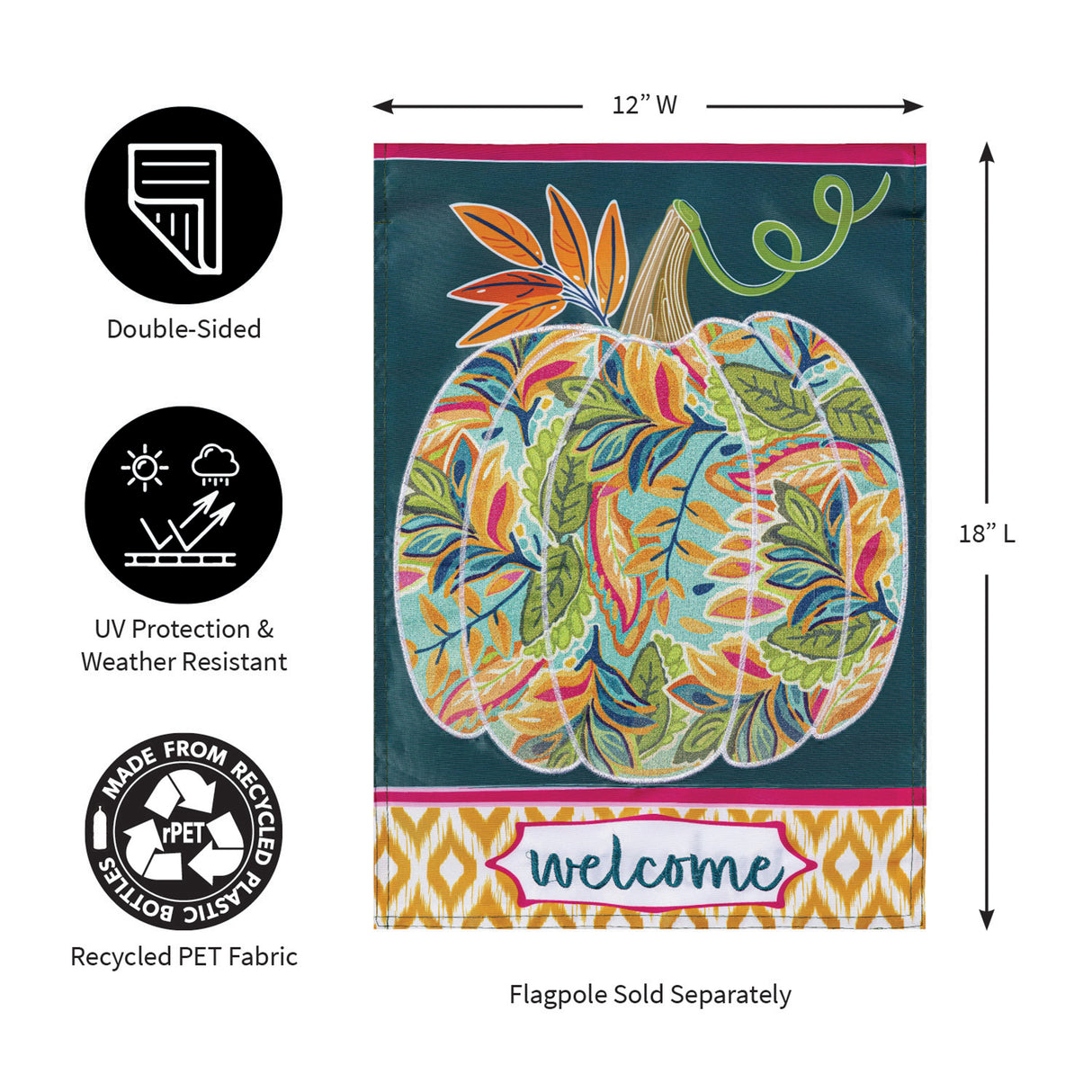 Jacobean Floral Pumpkin Applique Garden Flag