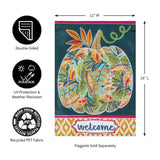 Jacobean Floral Pumpkin Applique Garden Flag