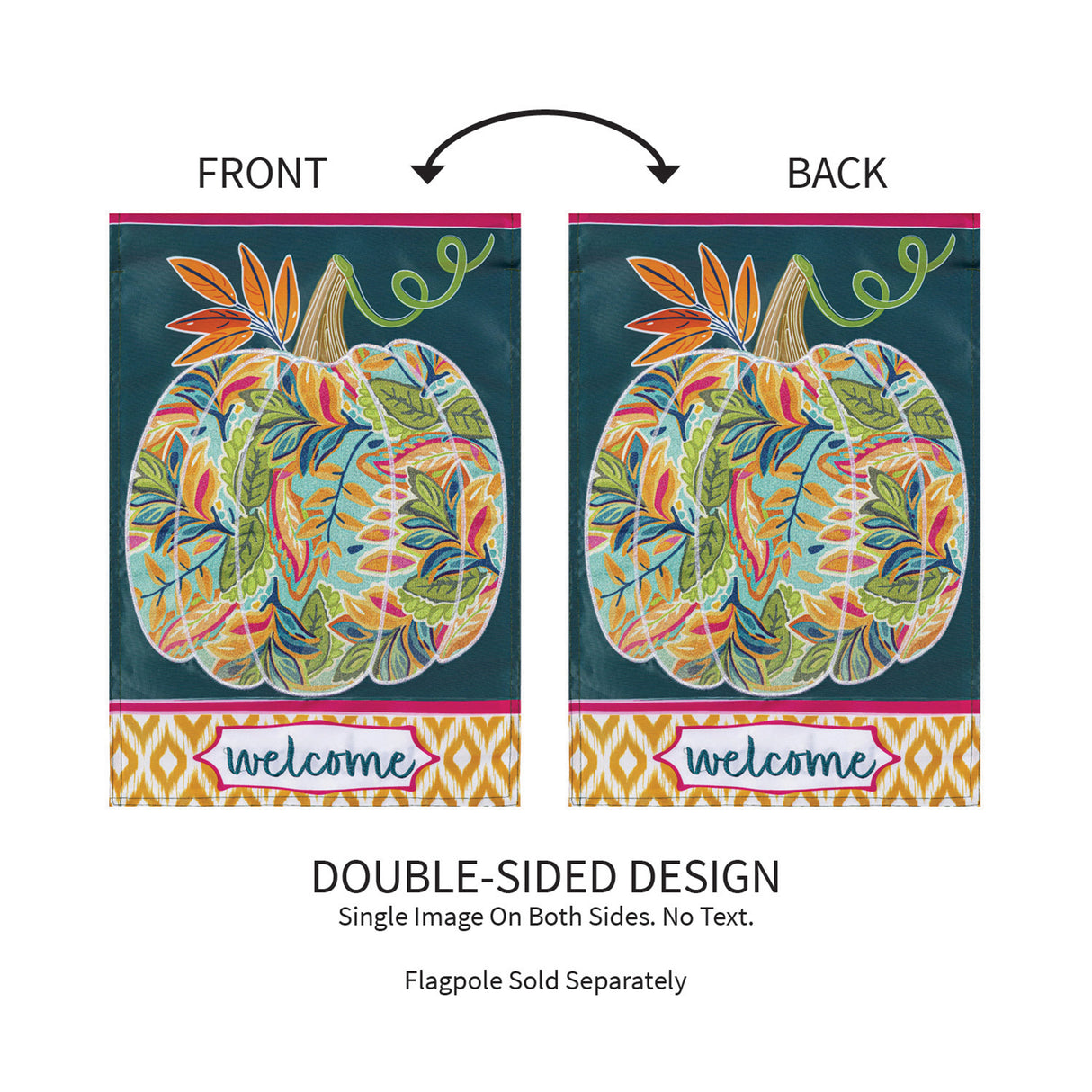 Jacobean Floral Pumpkin Applique Garden Flag