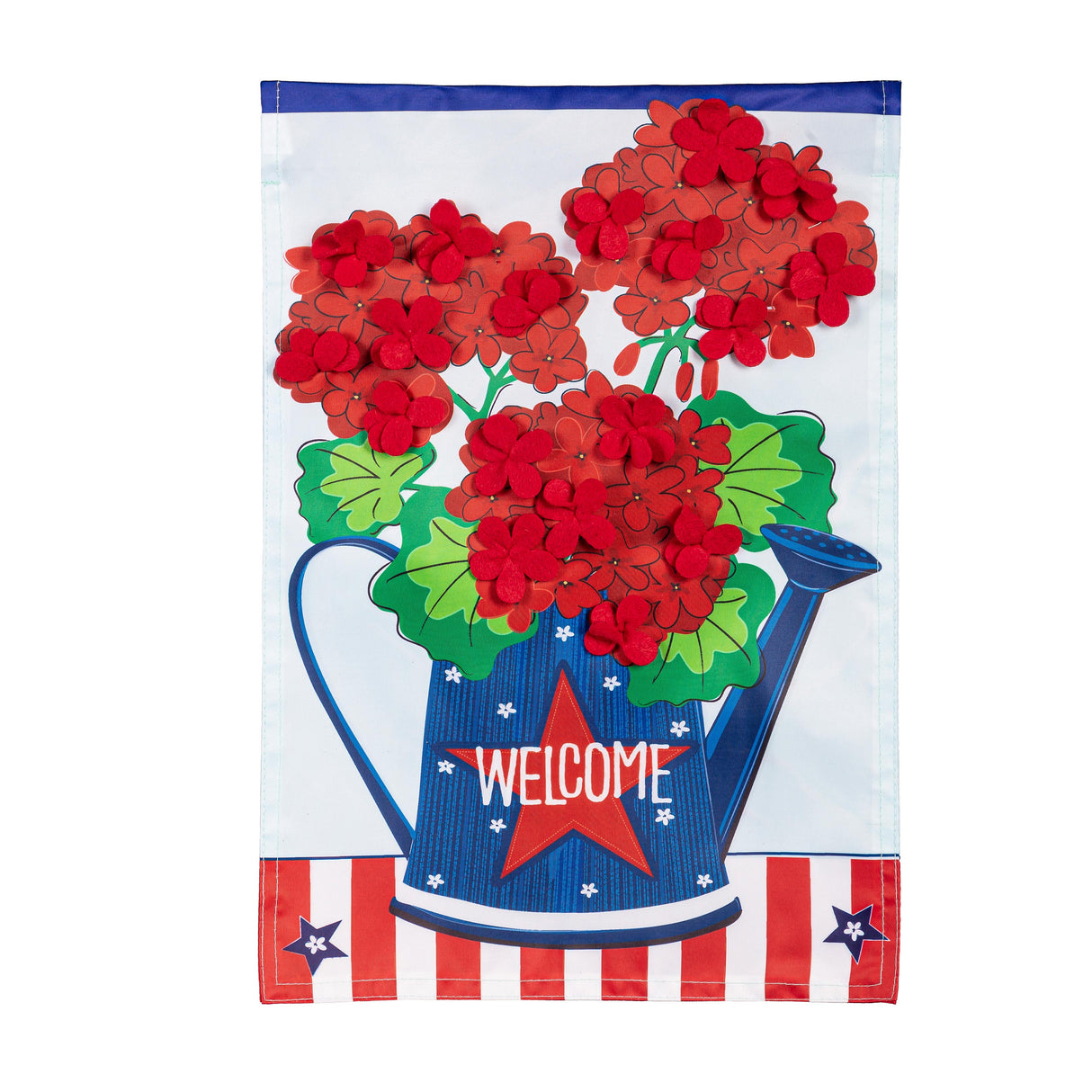 Patriotic Geraniums  Applique Garden Flag