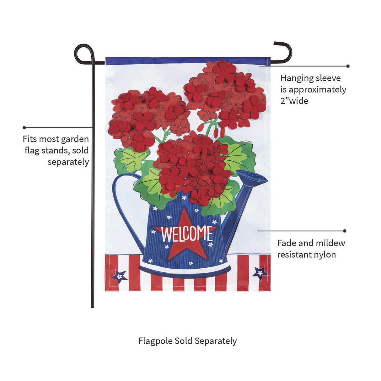 Patriotic Geraniums  Applique Garden Flag