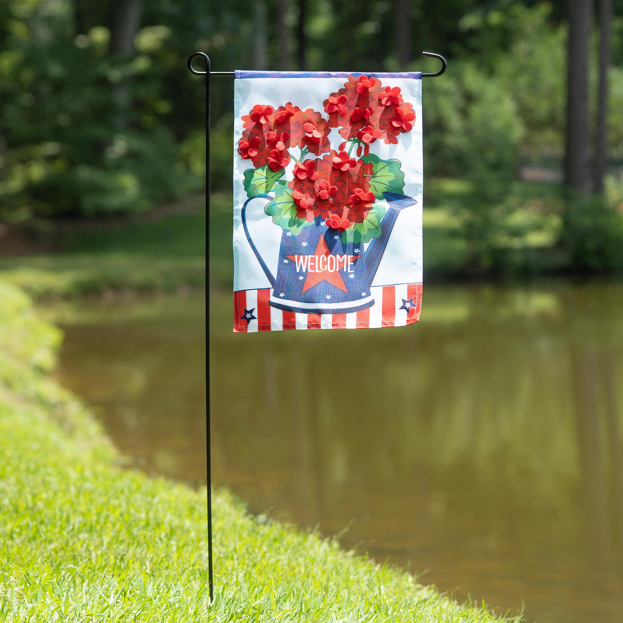 Patriotic Geraniums  Applique Garden Flag