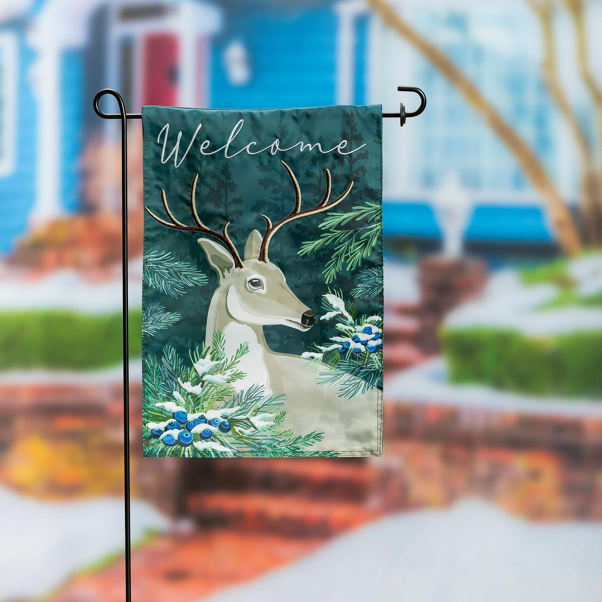 Woodland Deer Welcome Applique Garden Flag