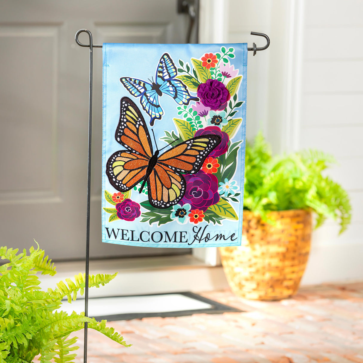 Welcome Home Butterflies Applique Garden Flag