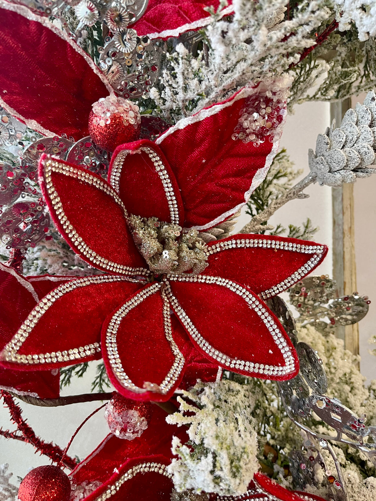 24" Frosted Cedar Poinsettia Wreath