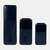 Large Navy Squared Grooved Vase