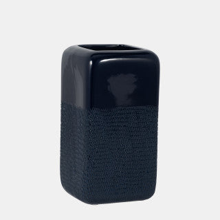 Small Navy Squared Grooved Vase