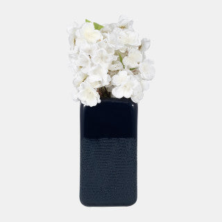 Small Navy Squared Grooved Vase