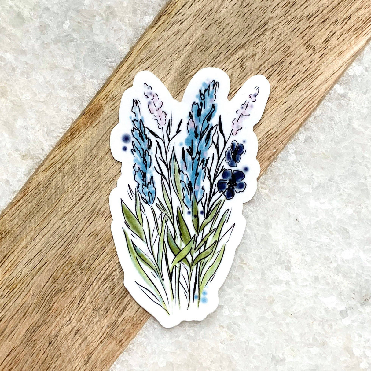 Blue and Purple Watercolor Floral Stems Sticker