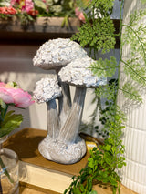 Whitewashed Resin Floral Top Mushroom -2 Sizes