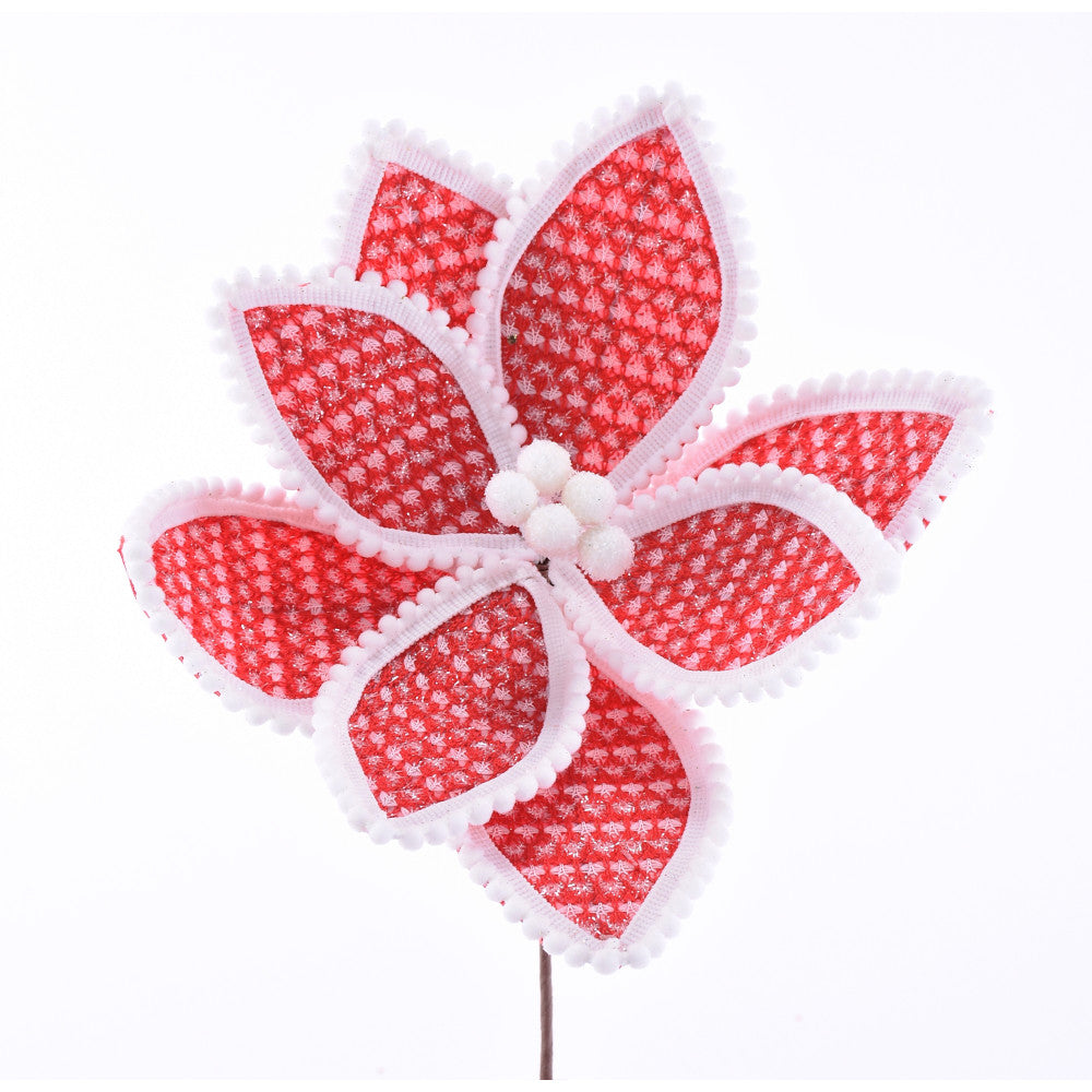 Winter Fun Red Poinsettia Pick