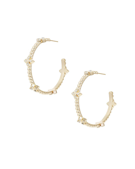 Beaded Cross Hoop Earrings in Gold